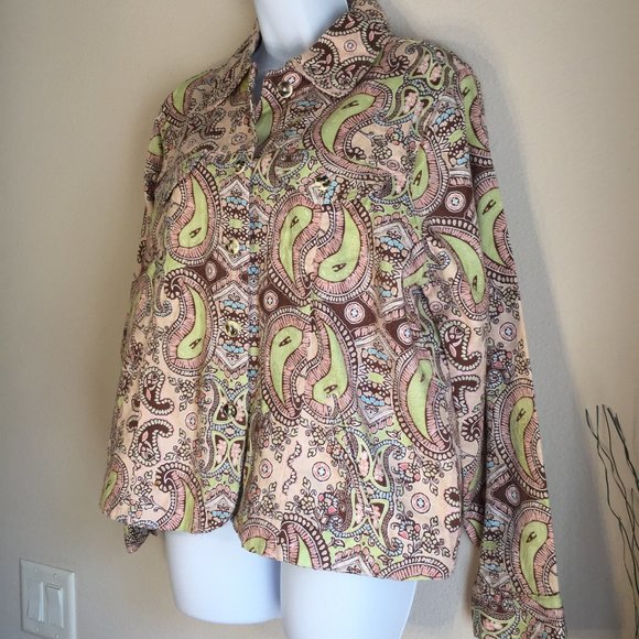 Keneth Too! 100% Cotton Paisley Floral Print Button Jacket Women’s Large Vintage - Picture 3 of 13